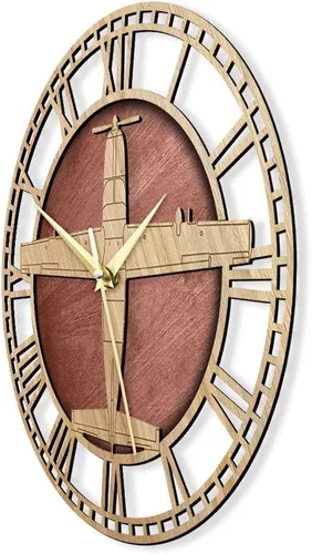 Vista 3 de The Geeky Days Cessna 208 Caravan Reloj de pared de cuarzo silencioso de madera para aviones utilitarios reloj silencioso sin tictac División
