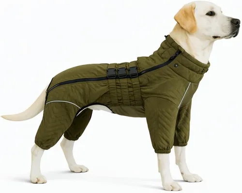 Vista 15 de Abrigo cálido para perros de doble capa, chaleco para perros, 4 patas cubiertas, resistente al viento, impermeable, reflectante, gris XS - L