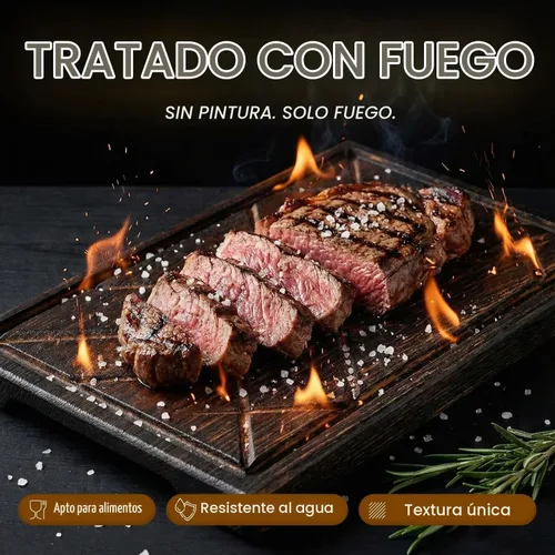 Vista 2 de TESLYAR - Tabla y plato de madera para carne, plato para servir carne, 11.8 Sirve 1, se adapta a una sola porción o aperitivos. Ranura de jugo