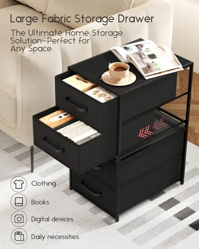 Vista 7 de Homsorout 2 Drawers for Closet -Small Fabric Dresser Closet Storage 1 Pack Black, Stackable Storage, Wooden Top & Metal Frame, Closet Drawer