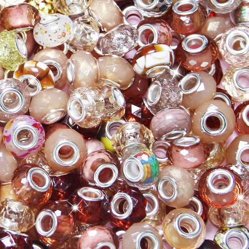 Vista 26 de ZYEHXED 60 Piezas Cuentas Negras de Agujero Grande, Cuentas Grandes de Artesanía Europea, Cuenta de Lampwork Murano de Agujero Grande, Cuenta