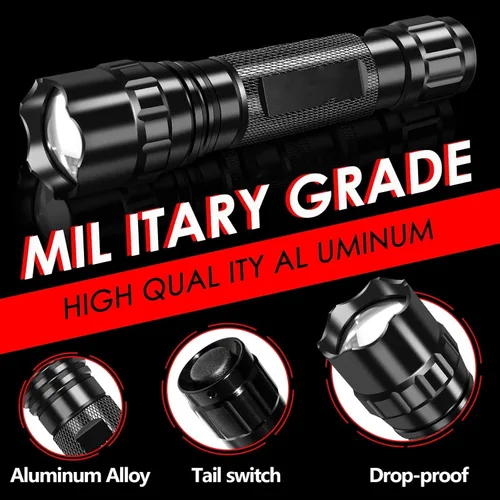 Vista 4 de Linterna táctica recargable súper brillante LED de 2000 lúmenes, luz de arma monomodo, impermeable, linterna de caza de mano, linterna