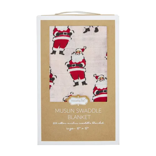 Vista 2 de Mud Pie Manta de Papá Noel de Navidad vintage, rosa, 47 x 47 pulgadas