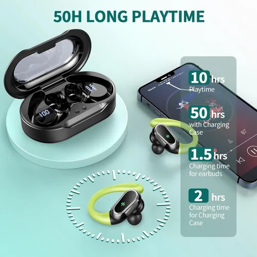 Vista 5 de Auriculares inalámbricos, auriculares Bluetooth 5.4 deportivos 2025, auriculares Bluetooth con micrófono de cancelación de ruido ENC, auriculares