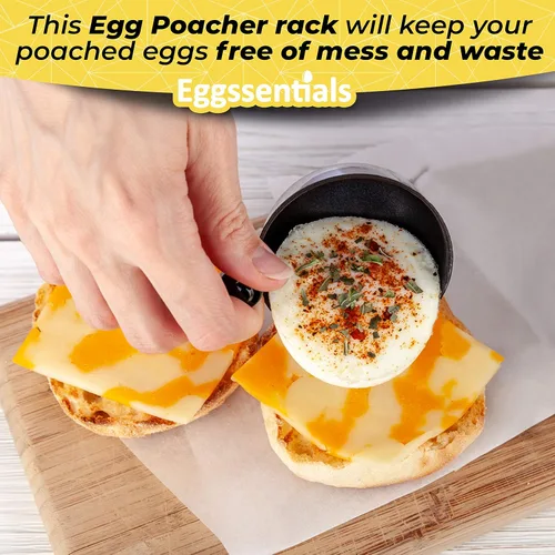 Vista 4 de Eggssentials - Inserto para escalfador de huevos de acero inoxidable, cocedor de huevos escalfados de silicona, taza para huevos escalfados, libre