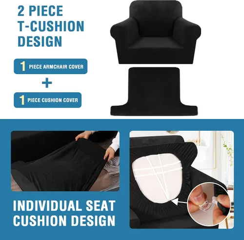 Vista 4 de H.VERSAILTEX Funda para sofá de 2 piezas, fundas para sillón con cojines en forma de T, funda para sofá de terciopelo grueso, protector de muebles