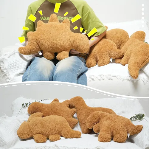 Vista 5 de Almohada de Nugget de pollo en forma de dinosaurio, 3 piezas de Nugget de pollo en forma de dinosaurio de peluche para niños, adultos y novias