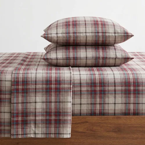 Vista 15 de Eddie Bauer - Sábanas de cama individual, juego de ropa de cama de franela de algodón con funda de almohada a juego, cepilladas para mayor suavidad