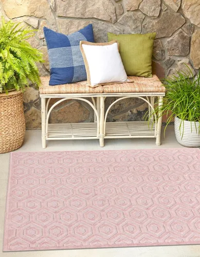 Vista 16 de Unique Loom Outdoor Trellis Textured Collection - Alfombra espacial (2 x 3 pies, rectangular, aguamarina y marfil)