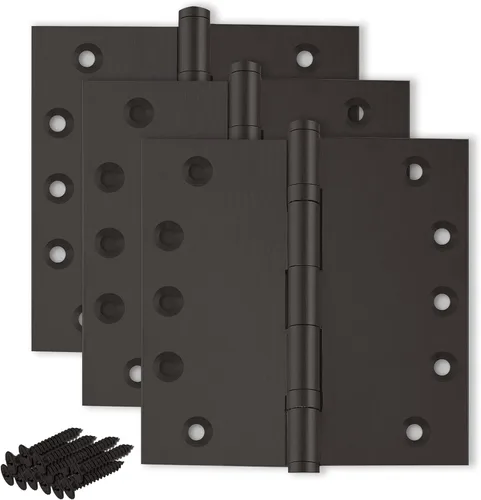 Vista 23 de Bisagra de puerta de latón macizo, rodamiento de bolas resistente, 5 x 5 pulgadas, juego de 2 bisagras (latón antiguo)