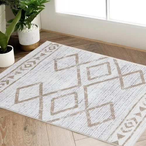 Vista 122 de jinchan - Tapete de pasillo marroquí de 2 x 6 pies con líneas, bohemio, lavable, para cocina, suave, geométrico, de lana sintética, antideslizante
