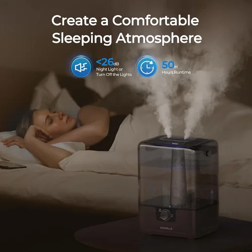 Vista 3 de CHIVALZ Humidificadores para dormitorio, humidificadores de niebla fría de 6 L para guardería, silenciosos de 26 dB, tiempo de funcionamiento de 50