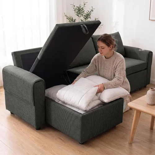 Vista 5 de HIPIHOM 83'' L Shaped Sleeper Sofa Bed, Storage Chaise with Cup Holder Dark Grey