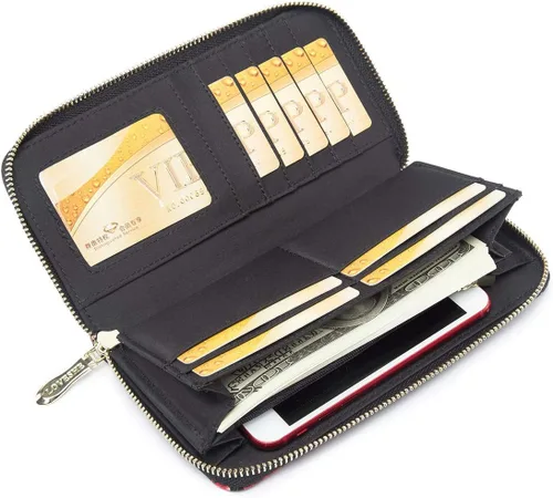 Vista 103 de Cartera de mano para mujer, estilo bohemio, con RFID, elegante, espaciosa con correa para viajes, capacidad para tarjetas, teléfono, dinero