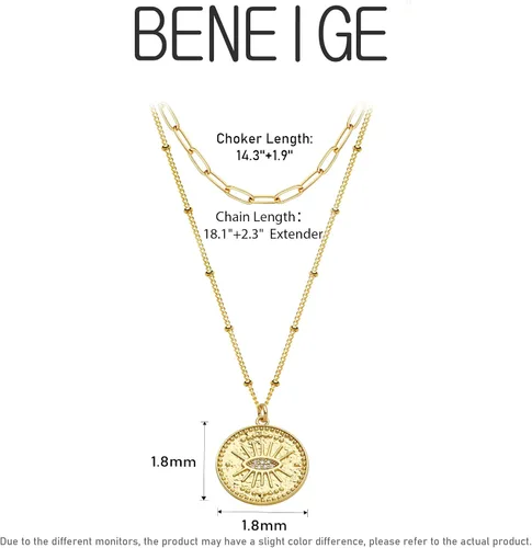 Vista 4 de BENEIGE Collar de oro para mujer, chapado en oro de 14 quilates, collar de playa con circonita cúbica, collar de oro de moda, collar con colgante