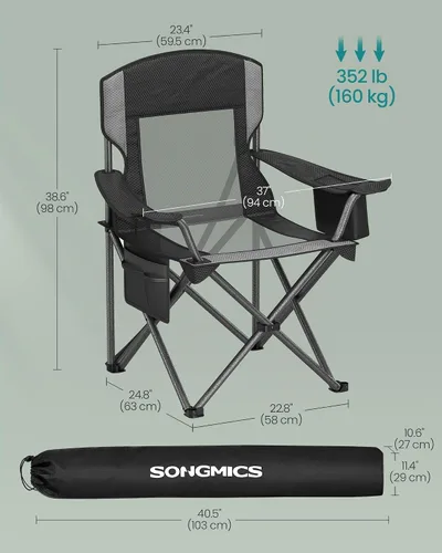 Vista 3 de SONGMICS - Silla de camping transpirable, respaldo alto, soporte para bebidas