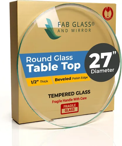 Vista 47 de Fab Glass - Mesa redonda de cristal de 48 in, grosor de 3/4 in, cristal pulido plano templado, Vidrio, Transparente