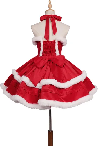 Vista 6 de Women's Red Christmas Suspender Sleeveless Dress with Cloak Dress Prom Dress