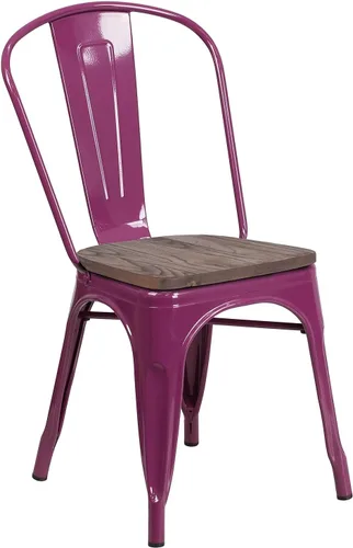 Vista 12 de Flash Furniture Tenley Silla apilable de metal de cobre con asiento de madera