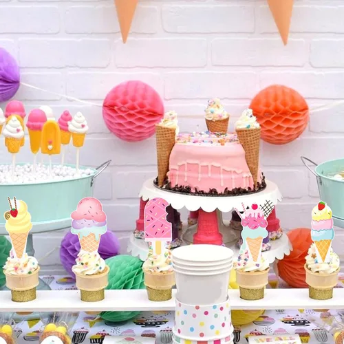 Vista 8 de 48 adornos para cupcakes de helado de verano, selecciones de pastel de cumpleaños, decoraciones de fiesta de helado para dulces temas de verano