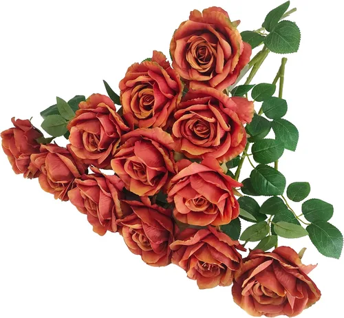 Vista 25 de ATFL Rosas Rubor, 12 Piezas de Rosas Rosa Pálido, Rosas Artificiales de Color Rosa Claro, Diámetro de la Flor 10 cm, Rosas Artificiales con Tallos