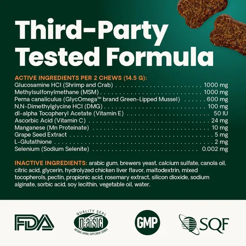 Vista 9 de VetriScience Masticables saludables para cadera y articulaciones extra fuertes, glucosamina GlycoFlex y mejillón de labios verdes, suplemento