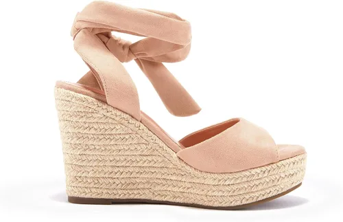 Vista 5 de Liyuandian - Sandalias para mujer de plataforma alta estilo cuña de yute, con puntera abierta y correa para el tobillo con hebilla
