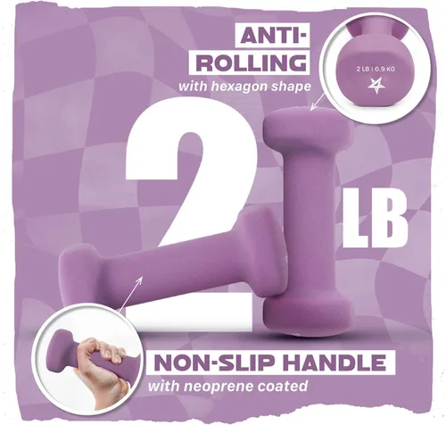 Vista 3 de Yes4All Neoprene Dumbbells, Pairs and Sets with Rack for Home Workouts A. Púrpura