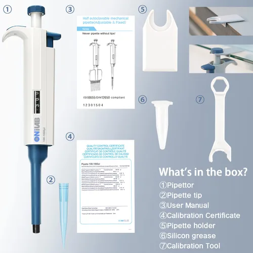 Vista 5 de ONiLAB Pipetas de un solo canal con volumen ajustable (micropipetas, 0,1-2,5μl (7010101001))