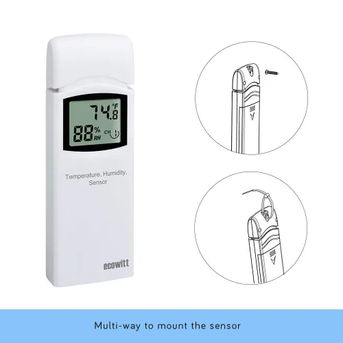 Vista 6 de ECOWITT WN31 - Termómetro inalámbrico multicanal y sensor de higrómetro, medidor de temperatura y humedad con pantalla LCD, interruptores