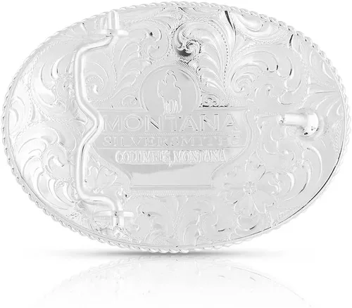Vista 4 de Montana Silversmiths Hebilla de cinturón occidental con inicial grabada en plata y ribete dorado