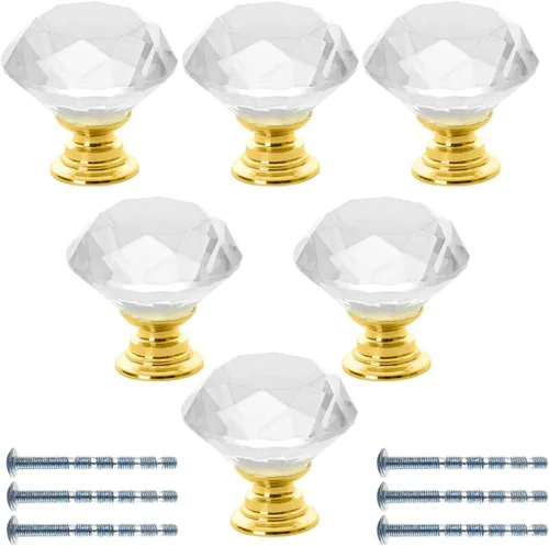 Vista 8 de Akstore 6 pomos de cristal para gabinetes de 1.18 pulgadas (1.181 in) con forma de diamante, para cajones de cocina, aparador, armario, tiradores