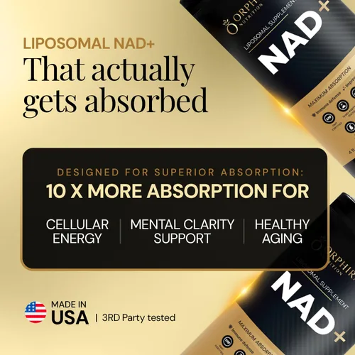 Vista 2 de Orphira - Suplemento liposomal líquido NAD+ - 10 veces mejor absorción para energía celular, claridad mental, envejecimiento saludable y apoyo