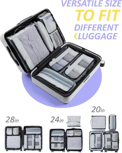 Vista 6 de BAGSMART - Juego de 7 cubos de embalaje para maletas esenciales de viaje, juego de bolsas organizadoras ligeras con bolsa de zapatos, cubos de viaje