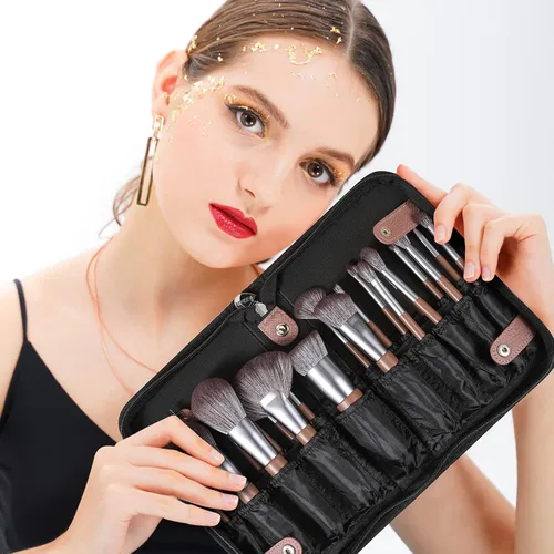 Vista 6 de DUcare Brochas de maquillaje profesionales con bolsa+Duo End Foundation Powder Buffer y pinceles de contorno