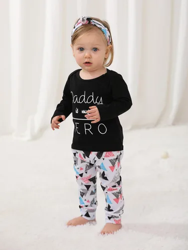 Vista 3 de Derouetkia Conjunto de 3 piezas para bebé niña, camiseta y pantalones con diadema