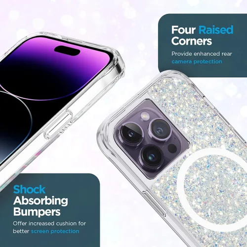 Vista 5 de Case-Mate Funda para iPhone 14 Pro - Twinkle Stardust [protección contra caídas de 10 pies] [compatible con MagSafe] Funda magnética con bonito