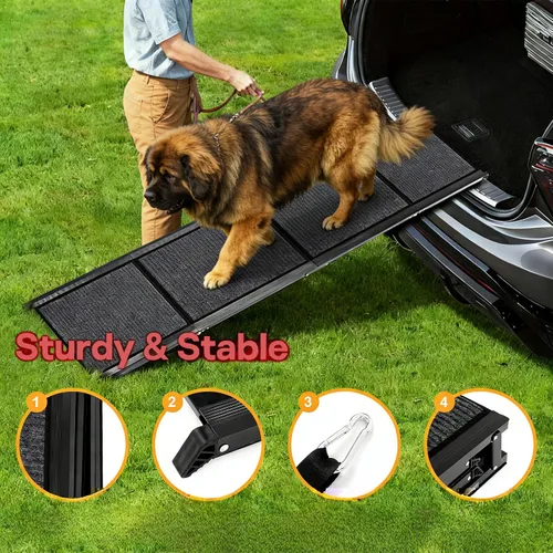 Vista 3 de Rampa para perros para mascotas grandes, superficie de fieltro de 71 x 17 pulgadas, rampa y escaleras para automóvil, diseño antideslizante que