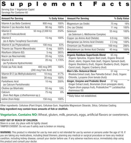Vista 2 de Rainbow Light Multivitamínico One + para hombre 50 Plus 60 cápsulas Apoya la salud muscular con vitaminas C, D y zinc Nutrientes