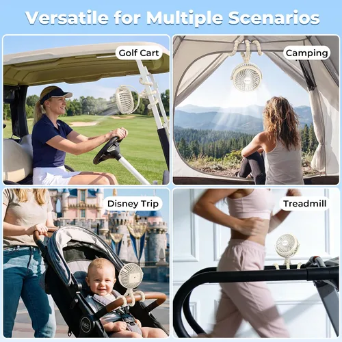 Vista 8 de AMACOOL Ventilador de cochecito a pilas, esenciales de viaje para bebés para la playa, Disney, para recién nacidos, regalos de baby shower, búsqueda