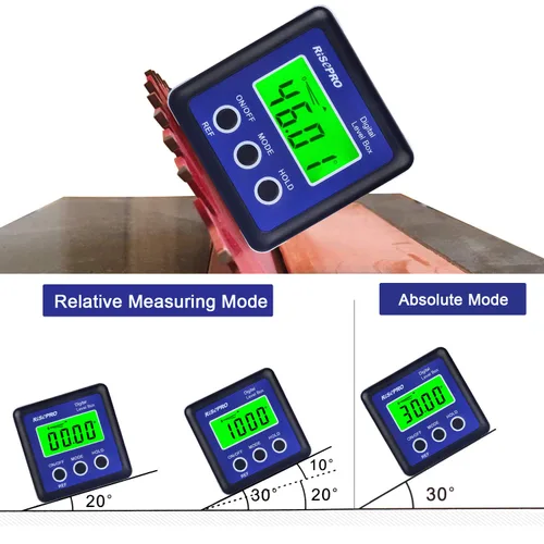 Vista 4 de Caja de nivel digital Transportador Medidor de ángulos Inclinómetro Caja de bisel con retención de datos, base magnética y retroiluminación LCD Azul