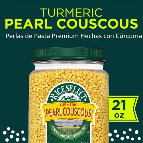 Vista 3 de RiceSelect - Pasta de cuscús perlado con cúrcuma, trigo y cuscús estilo israelí Small oven-toasted pasta pearls with turmeric powder, non-GMO