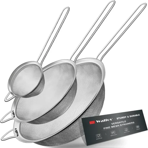 Vista 10 de Walfos Pequeño colador de té de malla fina, mini tamiz de acero inoxidable con asa, coladores de metal de cocina de 2.7 pulgadas para té, jugos