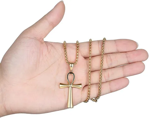 Vista 12 de Reve Collar con colgante religioso de cruz de Ankh copta de acero inoxidable para hombres y mujeres, cadena de 20 a 24 pulgadas