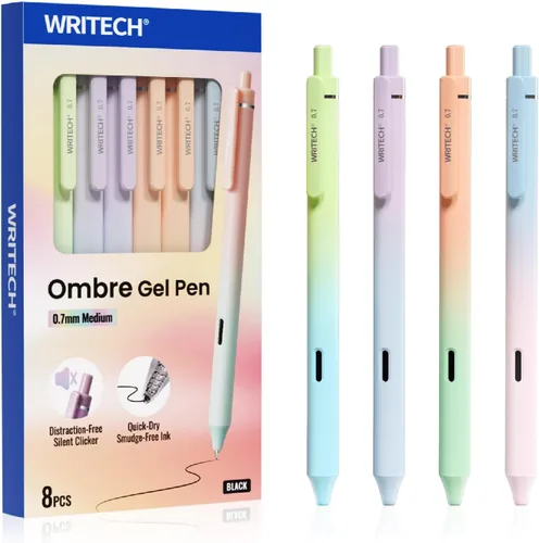 Vista 9 de WRITECH Bolígrafos de gel de punta fina: 0.5mm, 4 unidades, bolígrafo retráctil con clic, tinta negra, color estético degradado, cañón suave