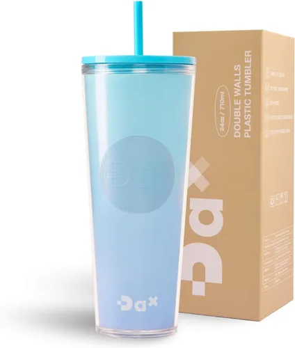 Vista 10 de DA Vaso de plástico de 24 onzas con tapa y popote, resistente a fugas Azul