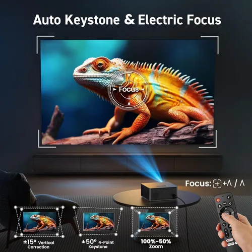 Vista 6 de [Aplicaciones integradas] Proyector inteligente con WiFi y Bluetooth, proyector de películas para exteriores SOPYOU 4K decodifica un máximo de 450