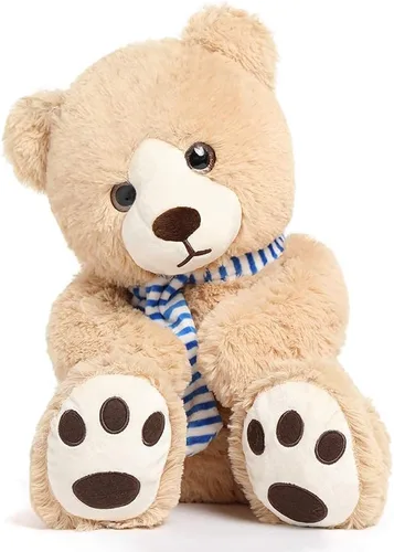 Vista 2 de Tezituor Oso de peluche de 24 pulgadas, gran oso de peluche con bufanda, bonito oso de peluche marrón para novias y niños