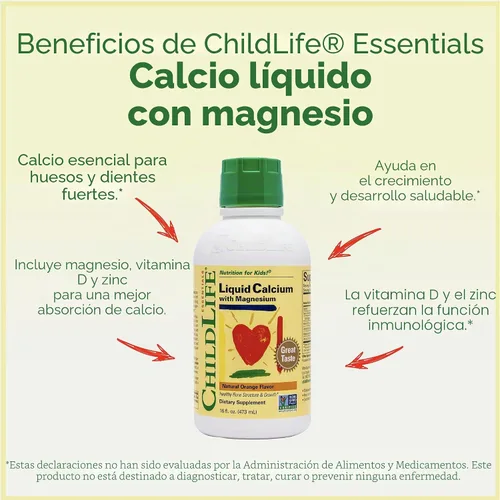 Vista 5 de Calcio/Magnesio líquido de Child Life, sabor natural a naranja, botella de plástico de 16 fl -, LCM2, 16 onza, Default, 1, 1 Calcio, magnesio