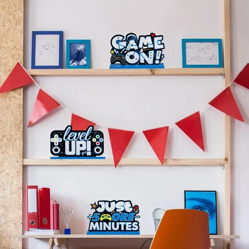Vista 4 de Frienda - Centros de mesa de decoración de fiesta de videojuegos, 3 piezas Azul